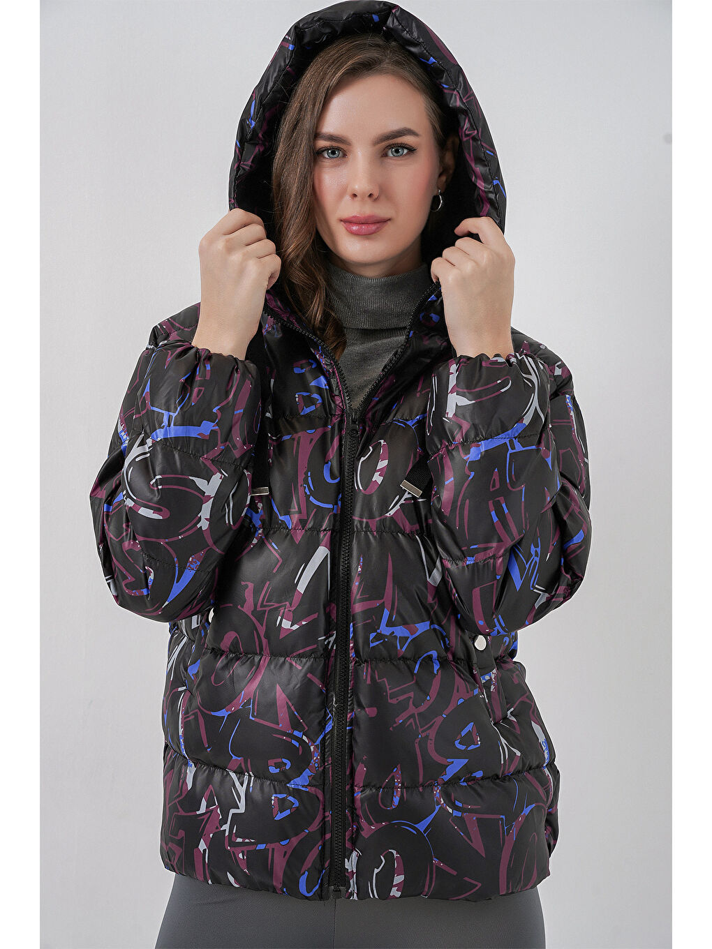 Karışık 5125 Desenli Şişme Mont - Çok Renkli