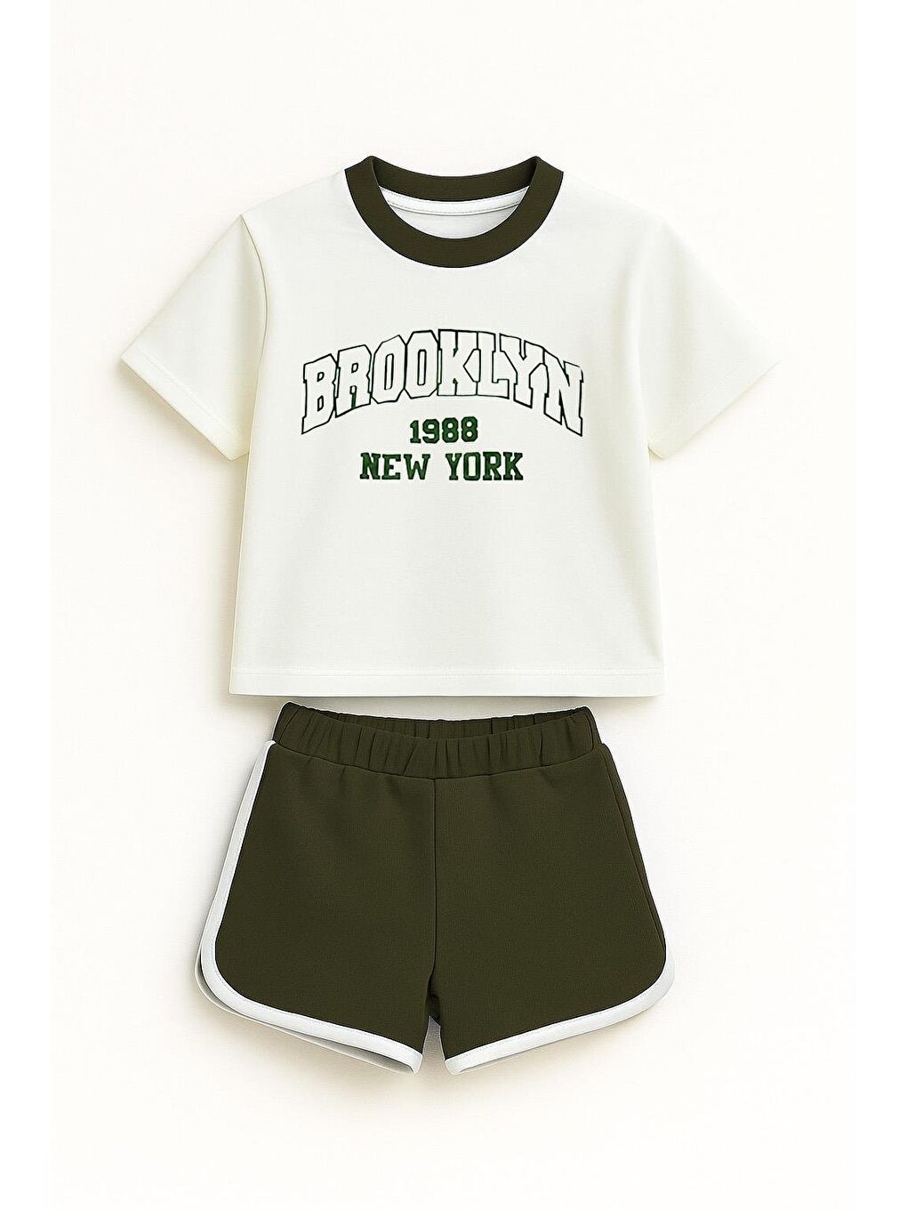 Erkek Çocuk %100 Pamuklu Brooklyn Baskılı Şortlu Takım - Yeşil (3-4 Yaş 8-9 Yaş)-1