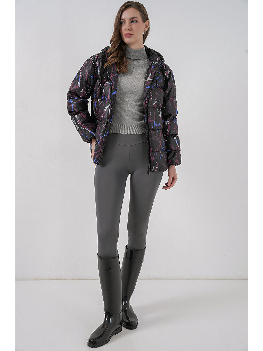 Karışık 5125 Desenli Şişme Mont - Çok Renkli-1