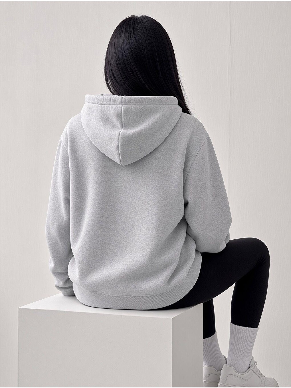 Gri Sw Unisex Oversize "new York Crew" Baskılı Kapüşonlu Kanguru Cep Sweatshirt-2