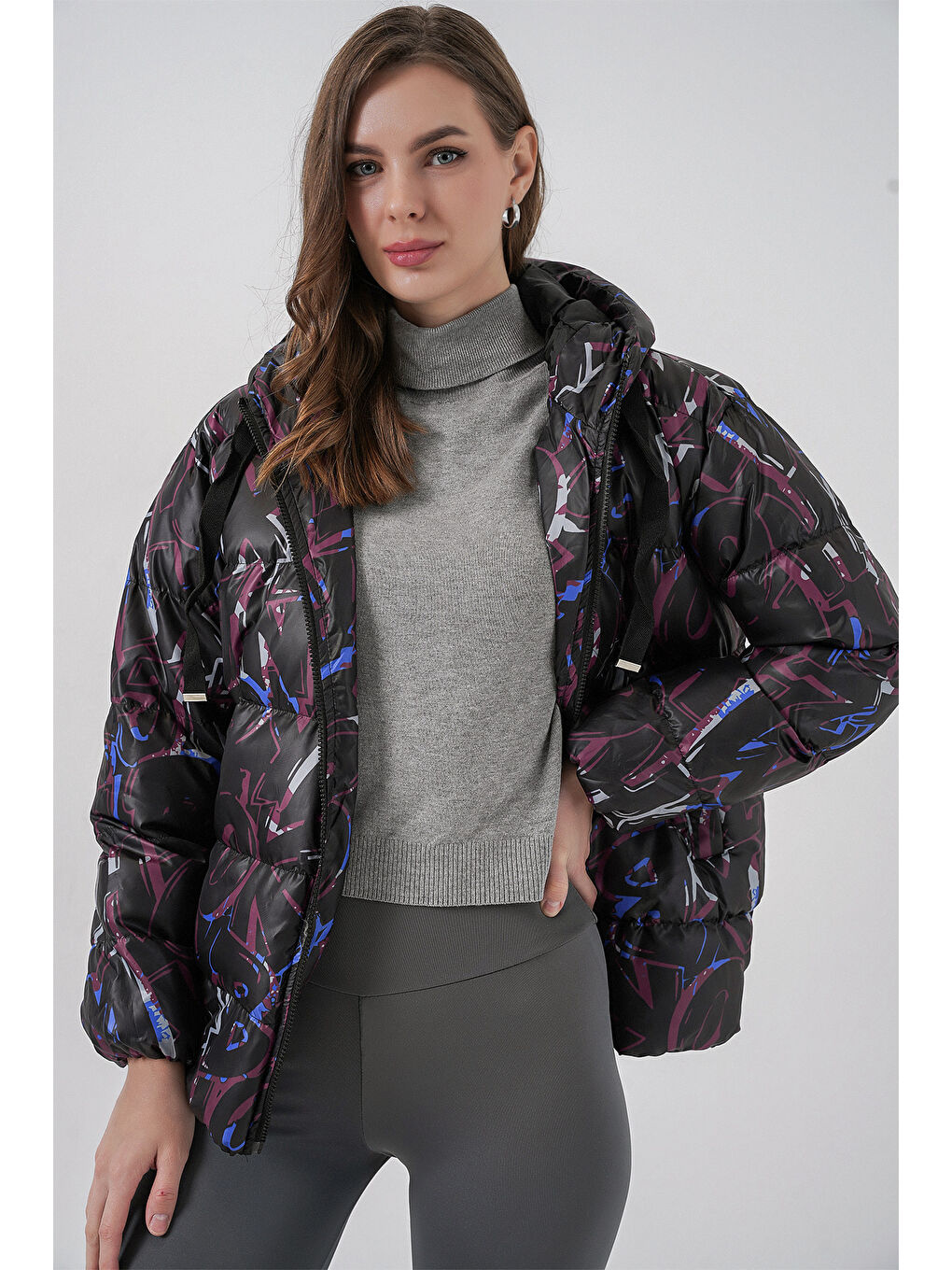 Karışık 5125 Desenli Şişme Mont - Çok Renkli-2