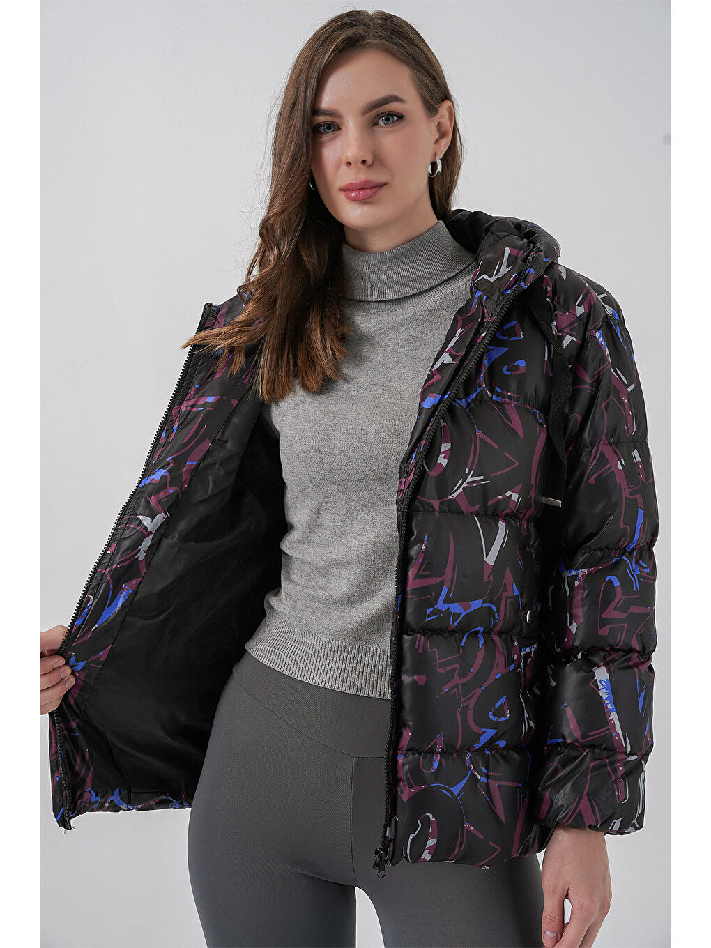 Karışık 5125 Desenli Şişme Mont - Çok Renkli-3