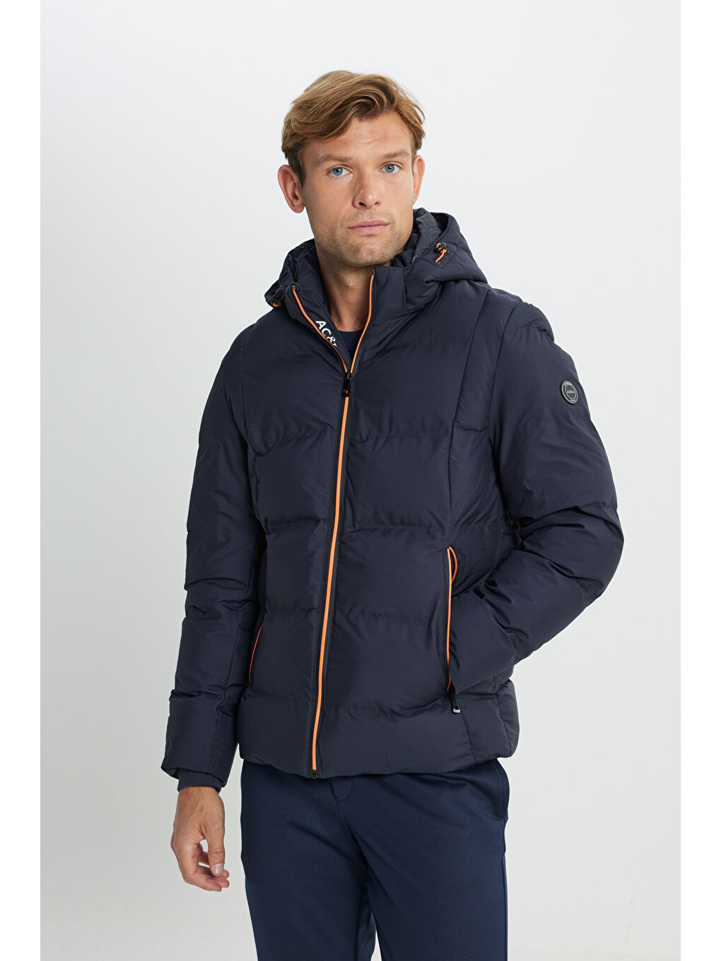 Erkek Lacivert Standart Fit Normal Kesim Kapüşonlu Mont