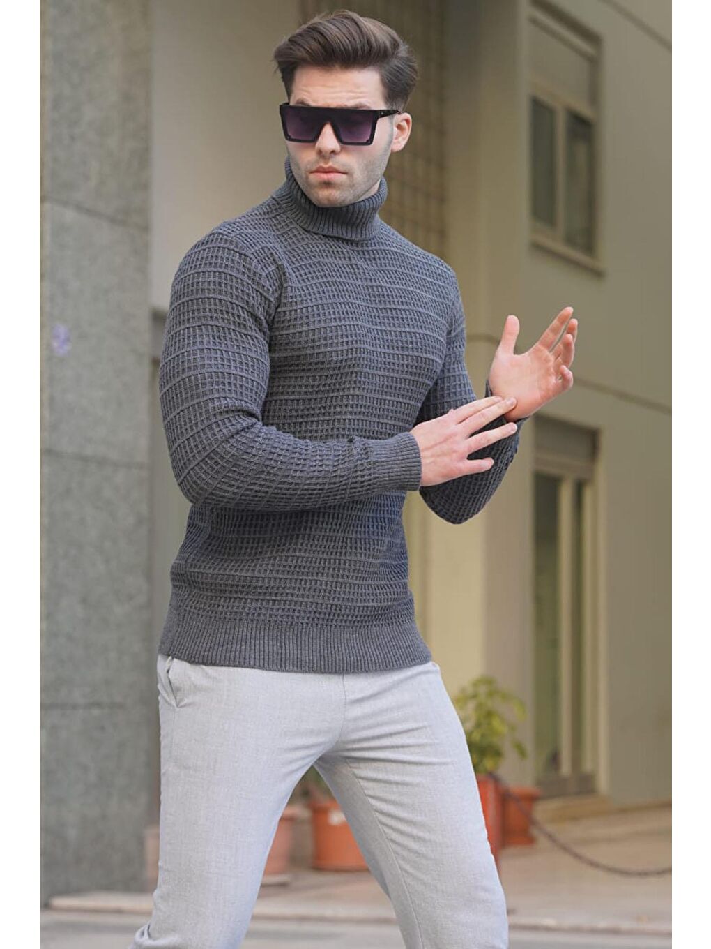 Antrasit Balıkçı Yaka Triko Kazak 6832