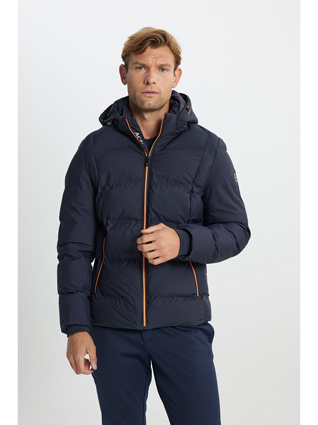 Erkek Lacivert Standart Fit Normal Kesim Kapüşonlu Mont-2