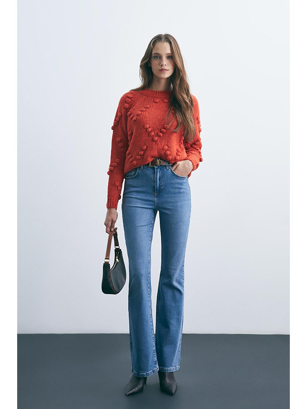 Turuncu Pon Pon Detaylı Kazak-1