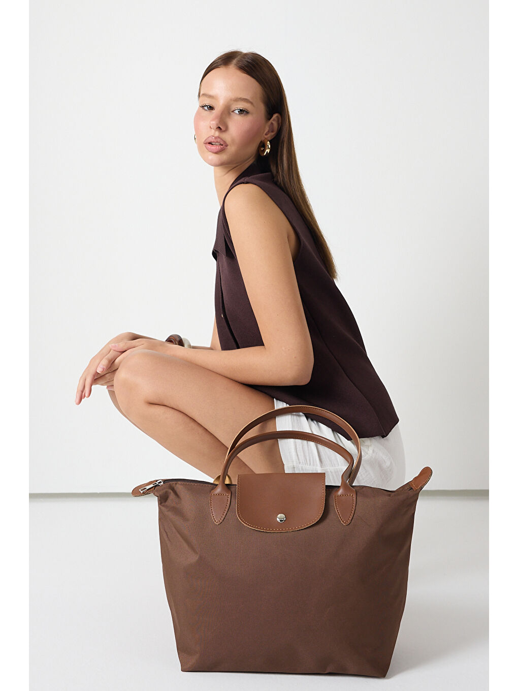 Kahverengi Kadın Kahve Orta Boy Askılı El ve Omuz Çantası-1