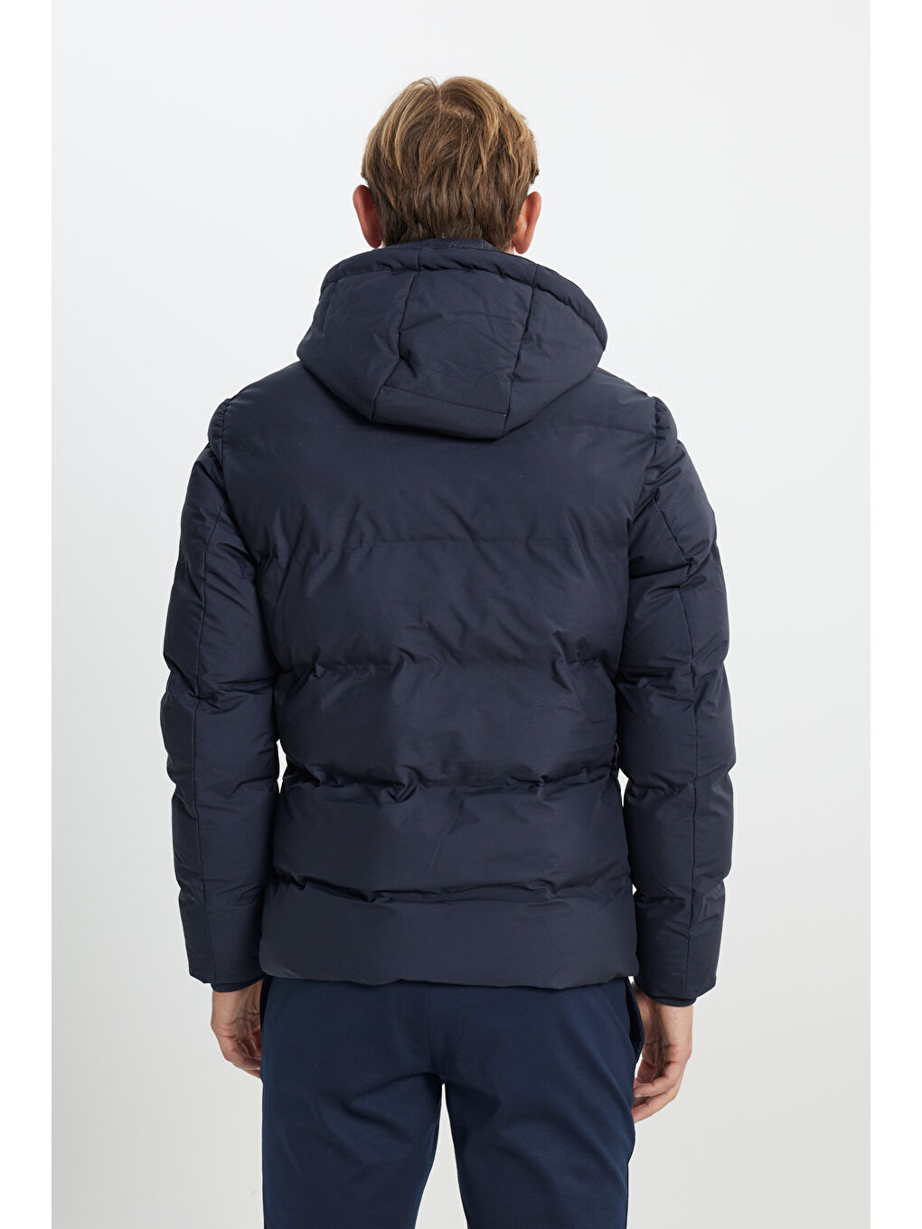 Erkek Lacivert Standart Fit Normal Kesim Kapüşonlu Mont-6