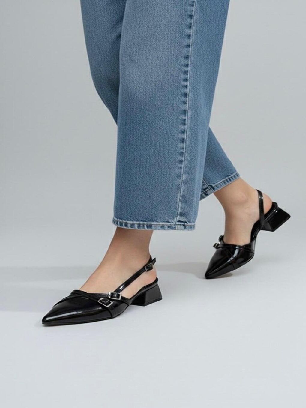 Kadın Beatris Siyah Çift Bantlı Sivri Burun Kısa Topuk Günlük Babet Klasik Ayakkabı-3