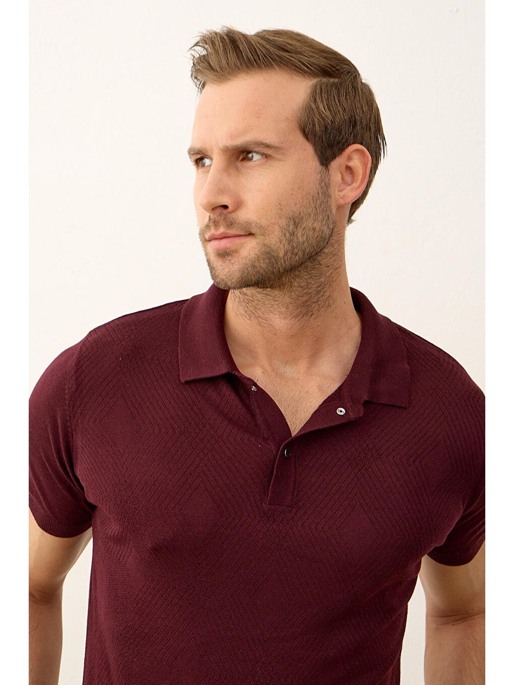 DANGER Bordo Erkek Çıtçıt Kapamalı Slim-Fit Yazlık Triko T-shirt?Bordo - 6