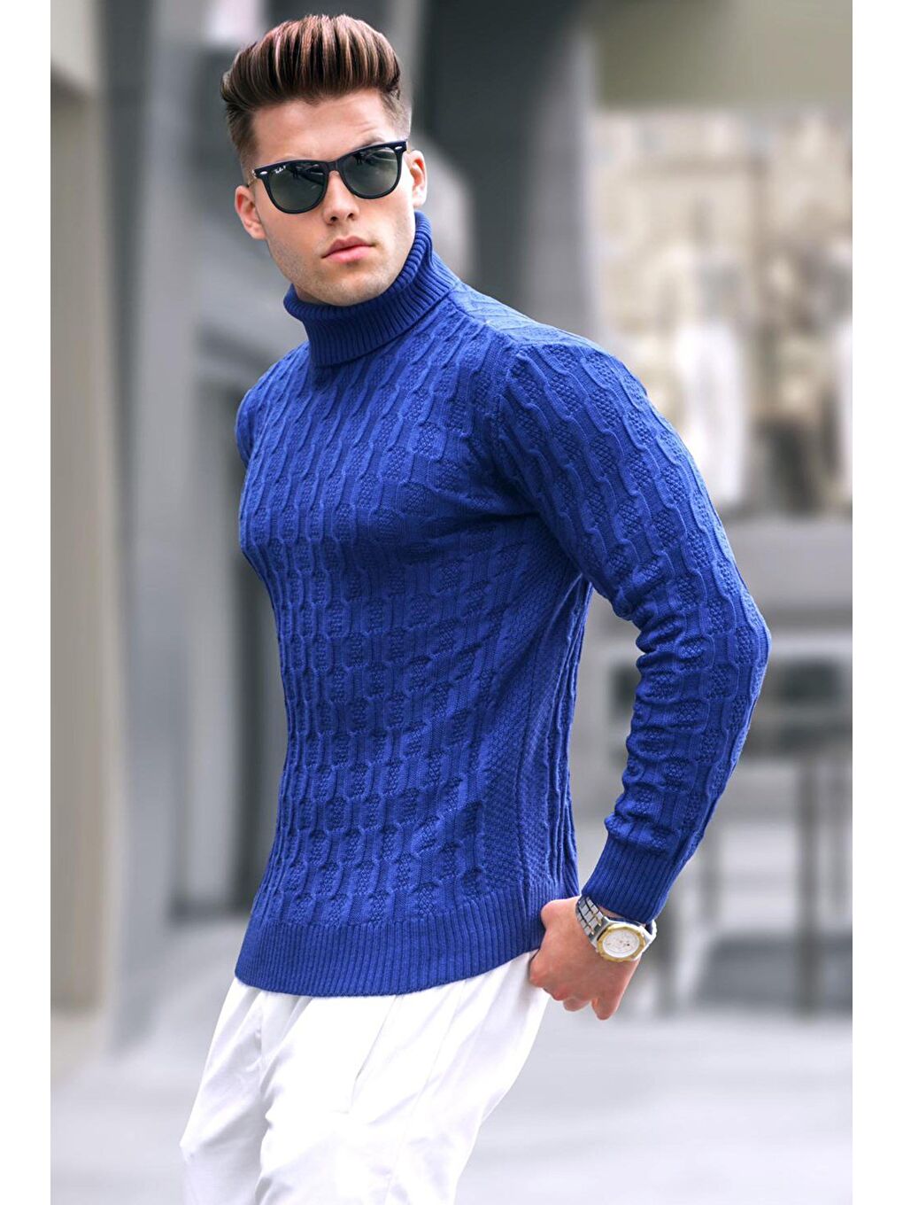 Açık Lacivert Balıkçı Yaka Triko Kazak 5759