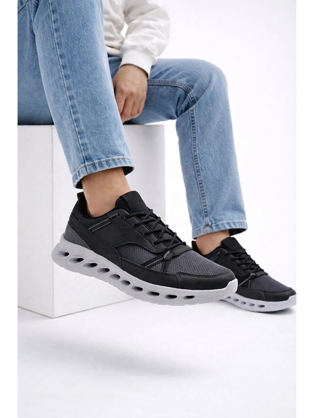 Gri Erkek Beyaz Street Style Sneaker Hafif Esnek Taban Günlük Kullanım Spor Yürüyüş Ayakkabısı-3