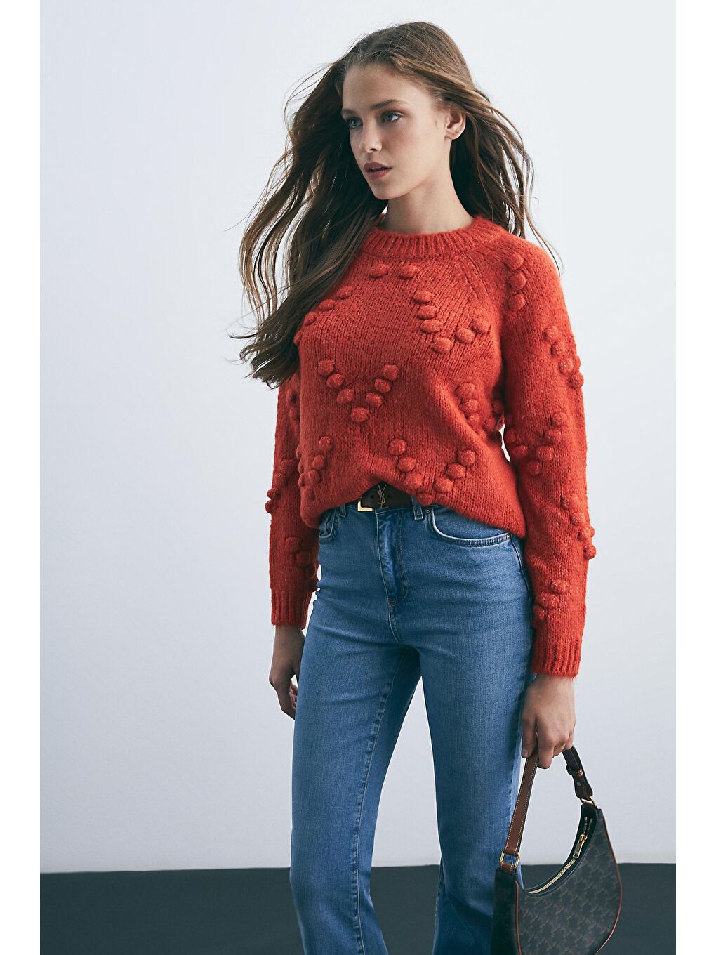 Turuncu Pon Pon Detaylı Kazak-3