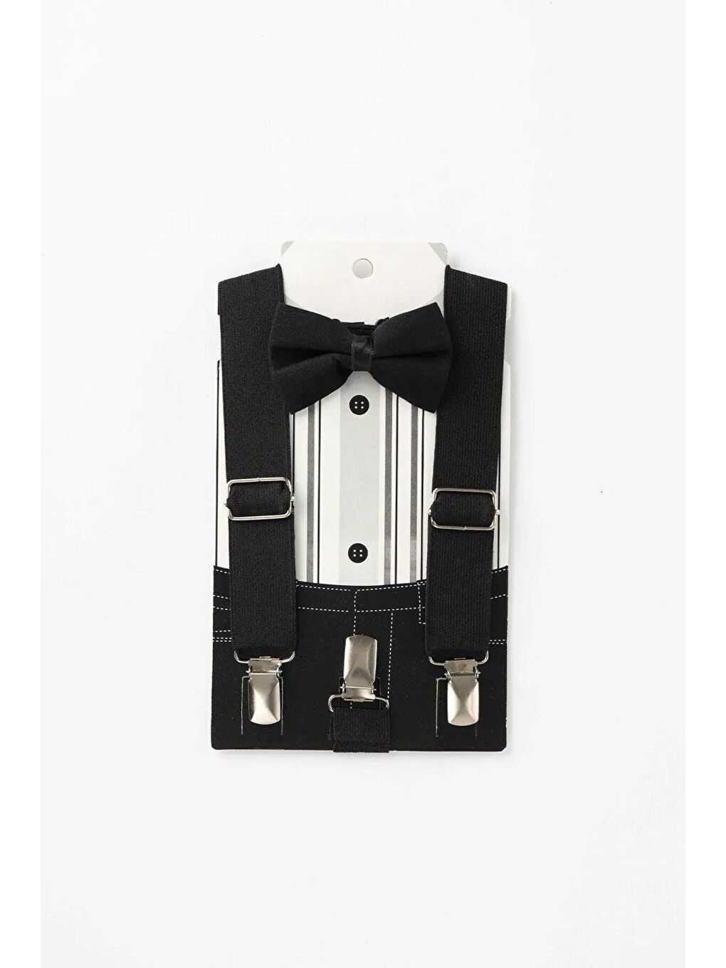 Siyah Erkek Çocuk Askı Ve Papyon Seti   Ayarlanabilir Elastik