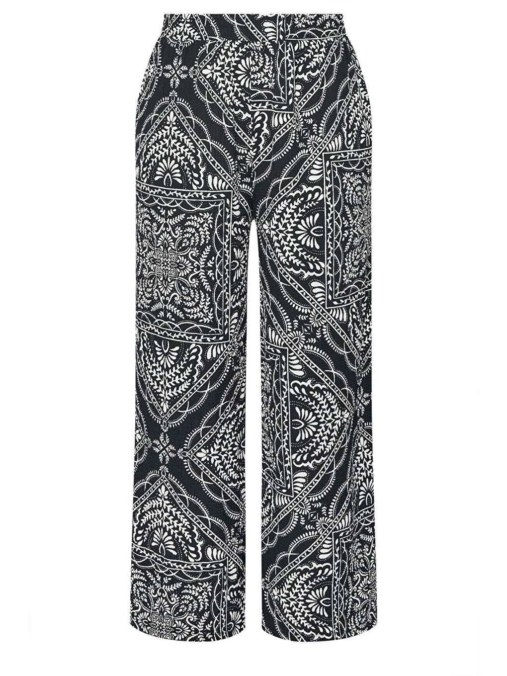 Siyah Büyük Beden Beli Lastikli Cepli Geniş Paça Baskılı Pantolon 310292-5