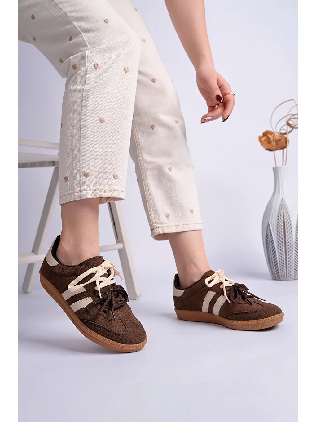 Kahverengi TAUPE Çift Bağcıklı Günlük Kadın Sneaker Spor Ayakkabı