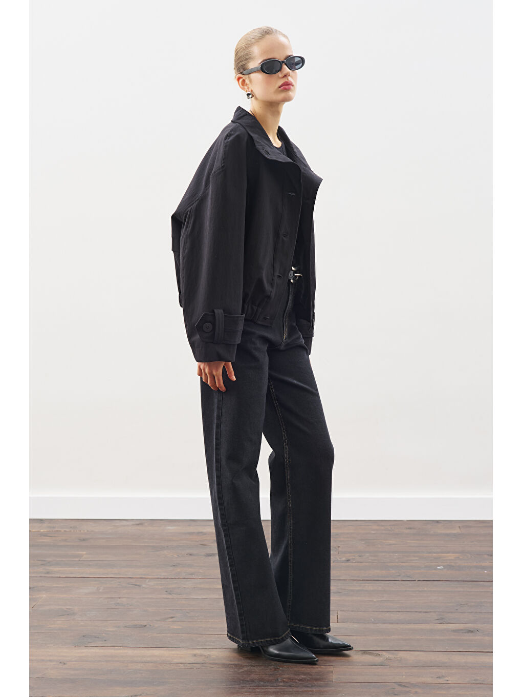 Trenç Tarz Bomber Ceket Siyah-1