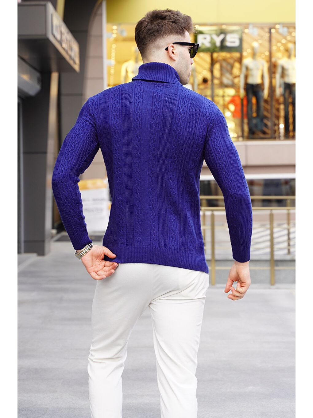 Açık Lacivert Desenli Balıkçı Yaka Triko Kazak 5769-1