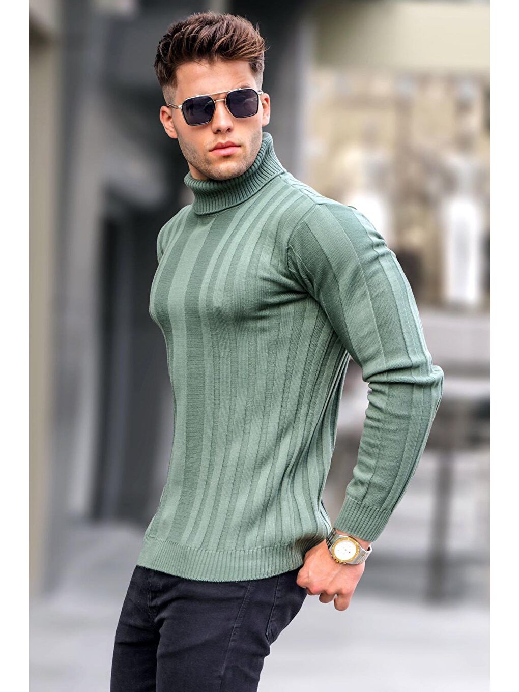 Açık Haki Balıkçı Yaka Triko Kazak 5764