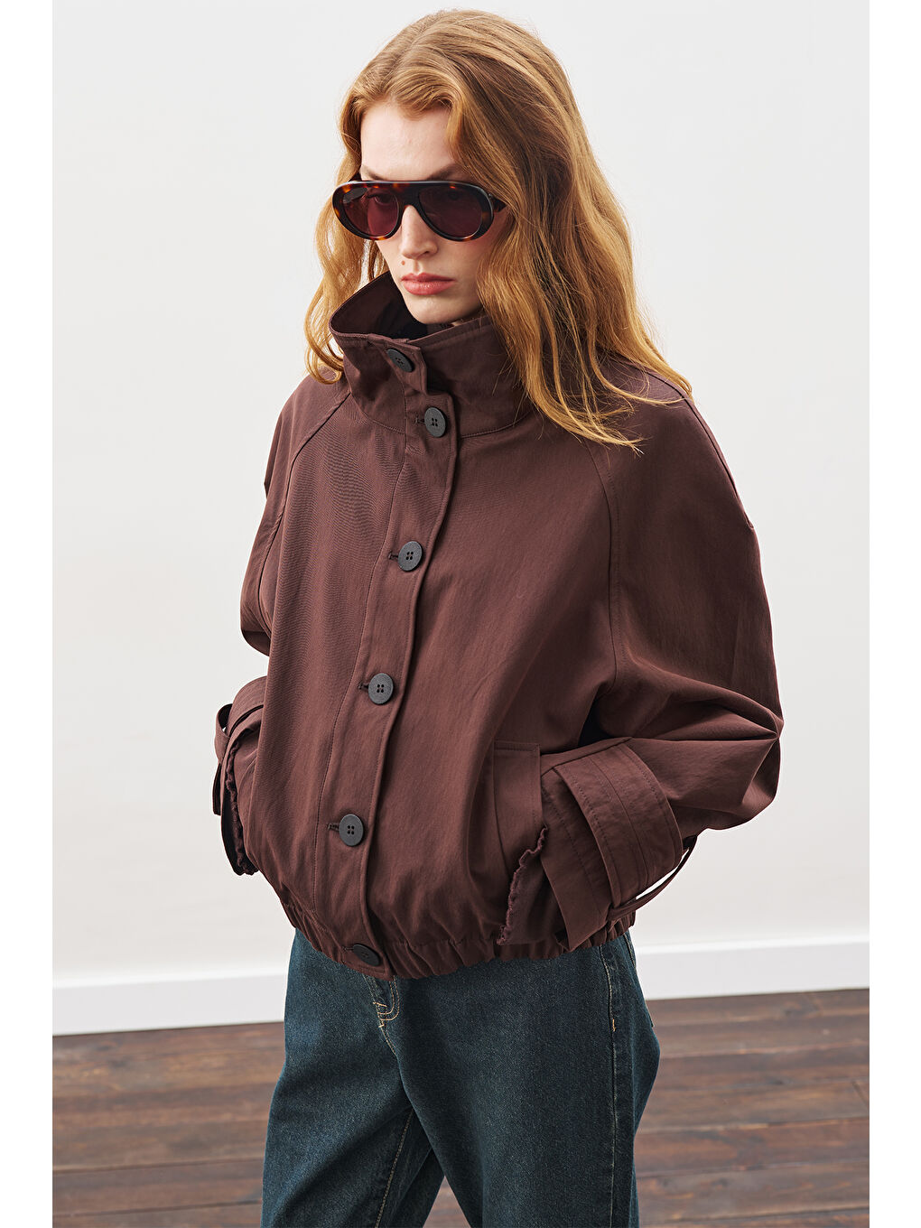 Trenç Tarz Bomber Ceket Kahverengi-1