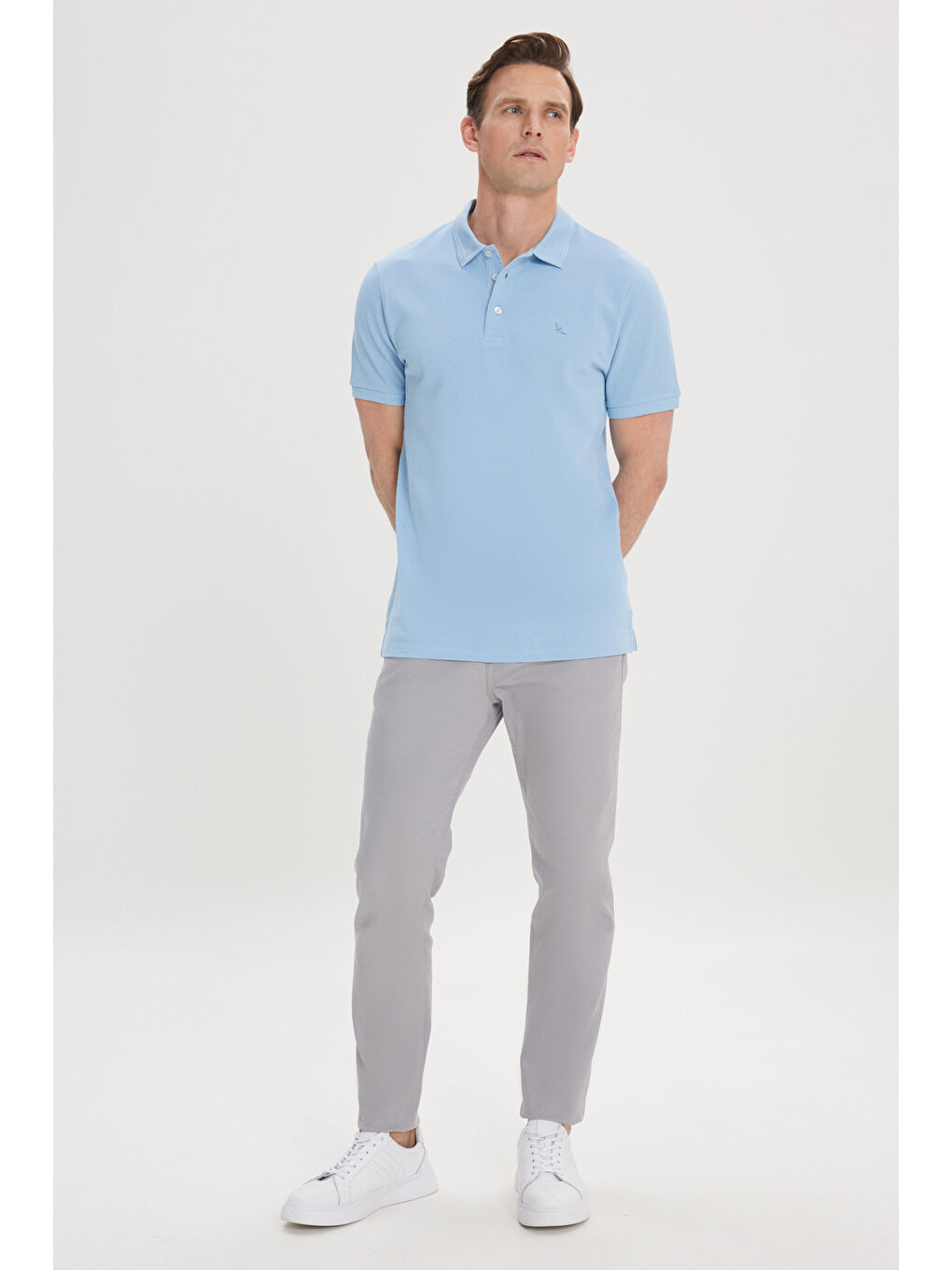 Erkek Açık Mavi Slim Fit Dar Kesim Polo Yaka %100 Pamuk Kısa Kollu Tişört-1