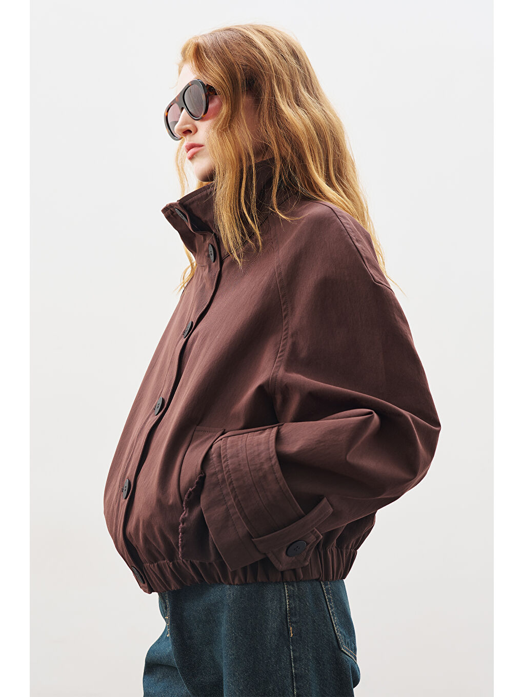 Trenç Tarz Bomber Ceket Kahverengi-3