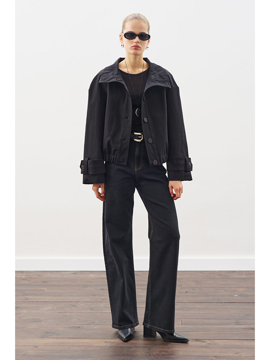 Trenç Tarz Bomber Ceket Siyah-3