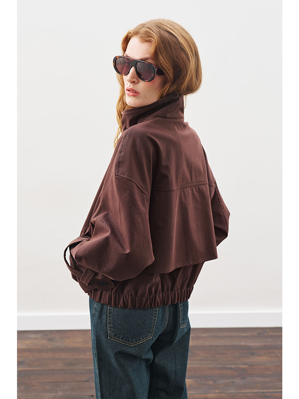 Trenç Tarz Bomber Ceket Kahverengi-4