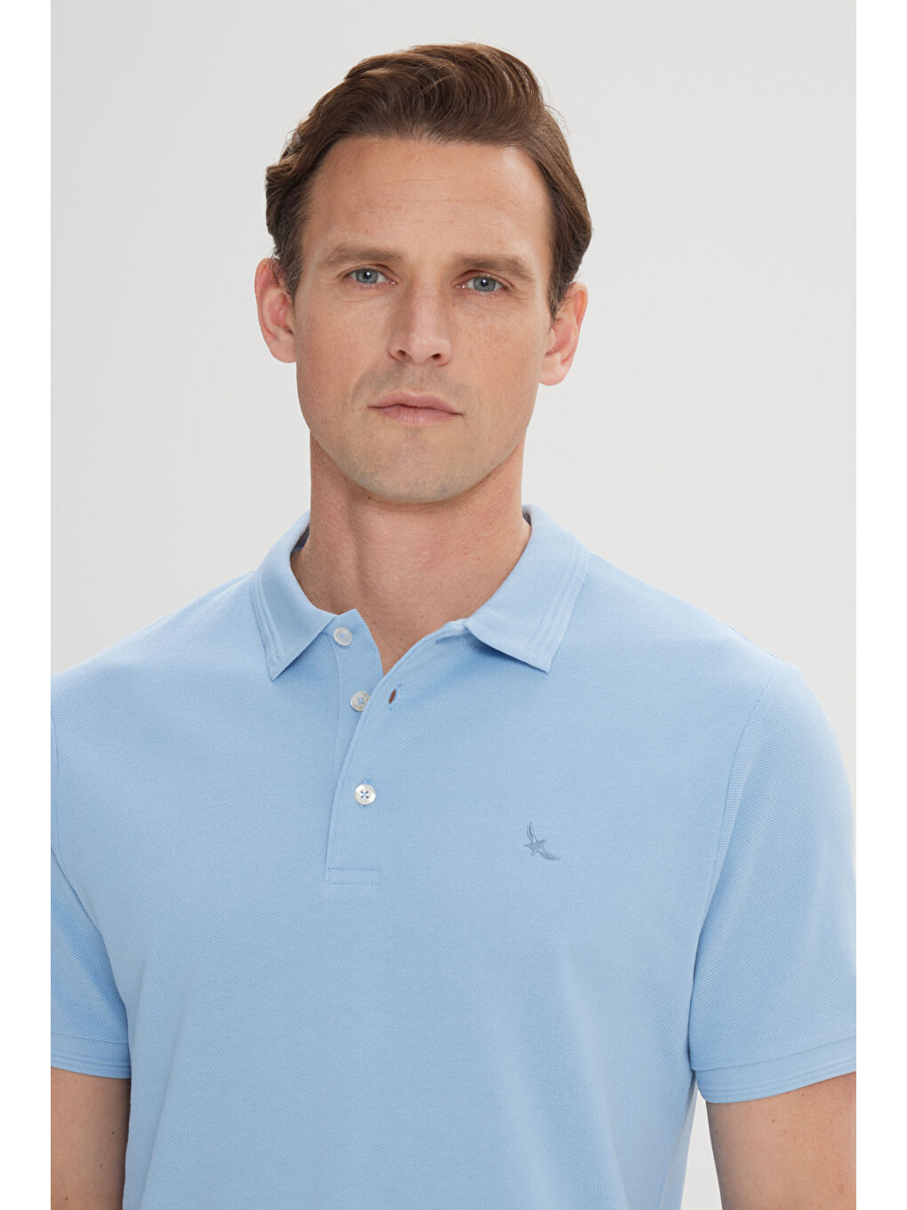 Erkek Açık Mavi Slim Fit Dar Kesim Polo Yaka %100 Pamuk Kısa Kollu Tişört-3