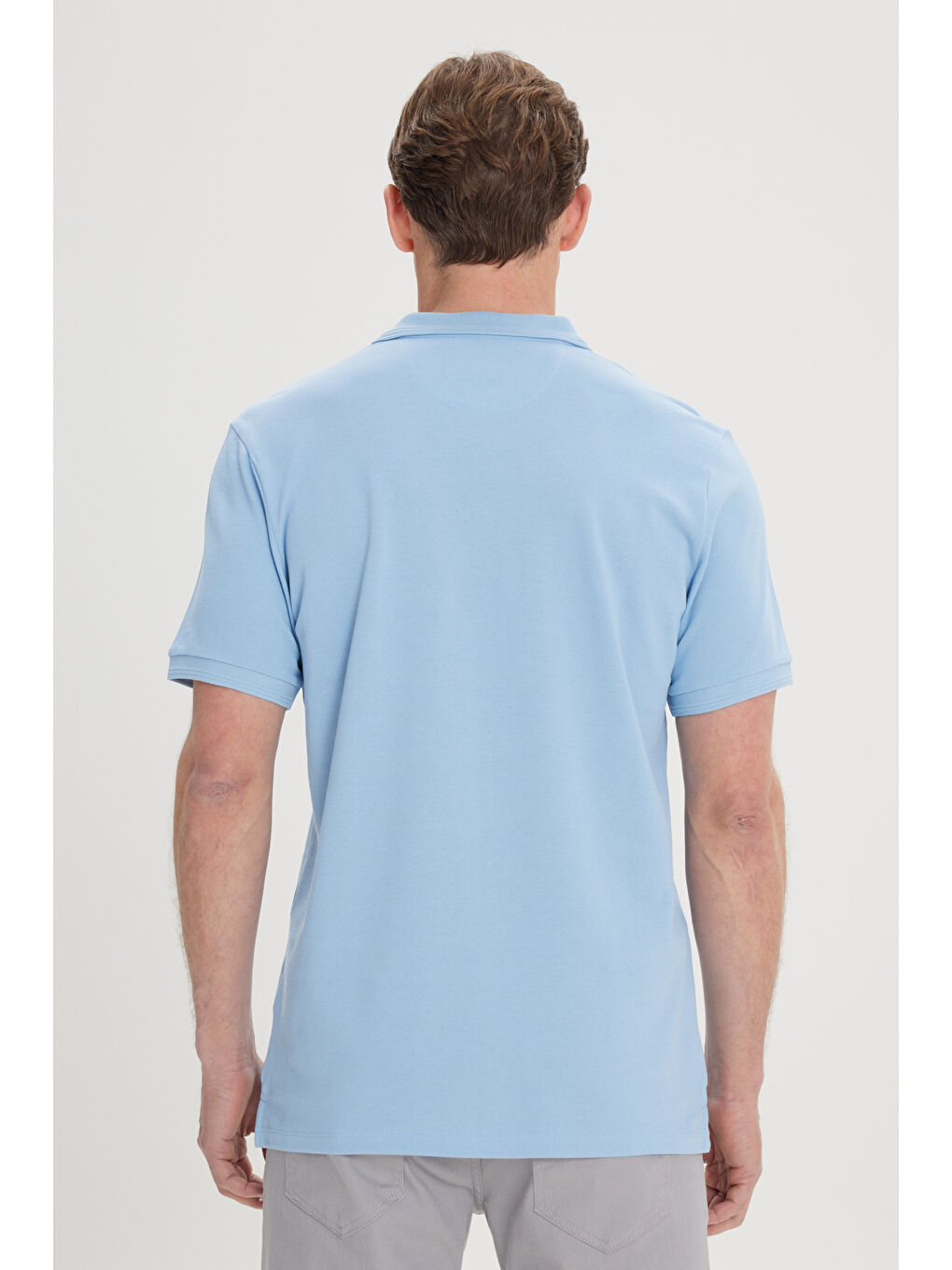 Erkek Açık Mavi Slim Fit Dar Kesim Polo Yaka %100 Pamuk Kısa Kollu Tişört-4