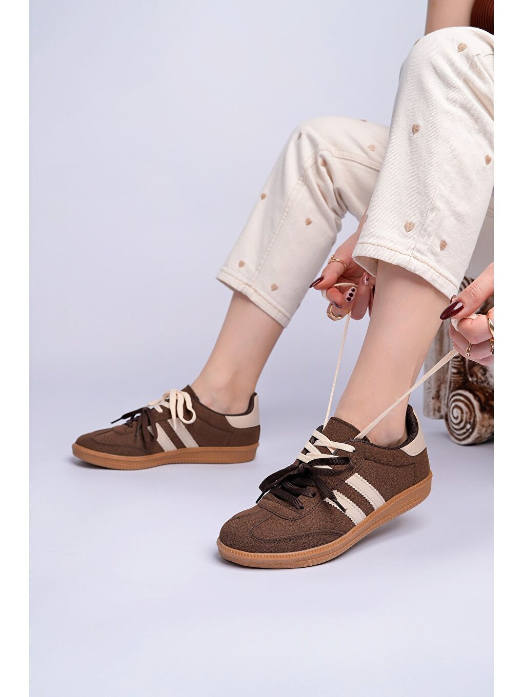 Kahverengi TAUPE Çift Bağcıklı Günlük Kadın Sneaker Spor Ayakkabı-3