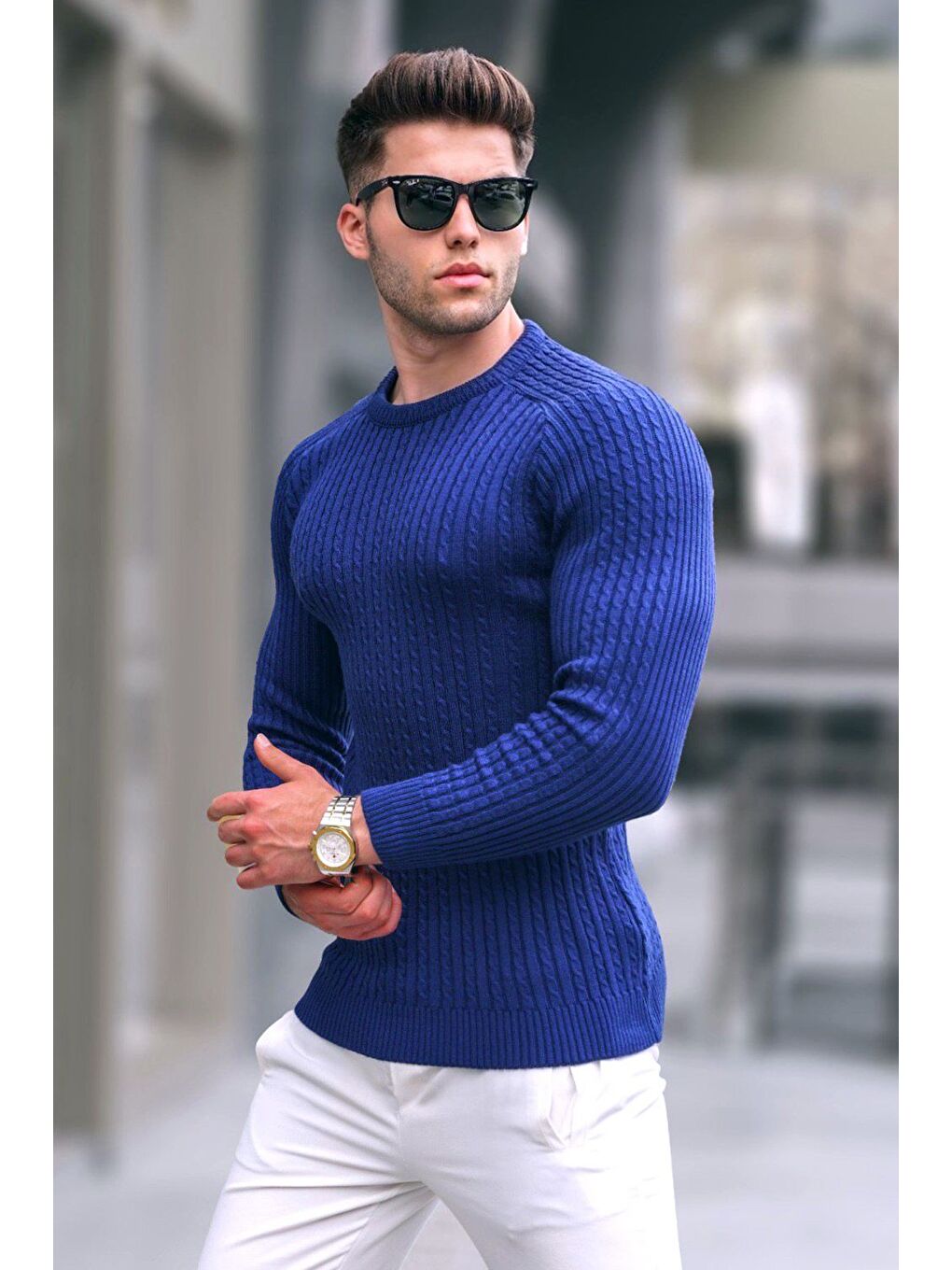 Açık Lacivert Bisiklet Yaka Triko Kazak 5760