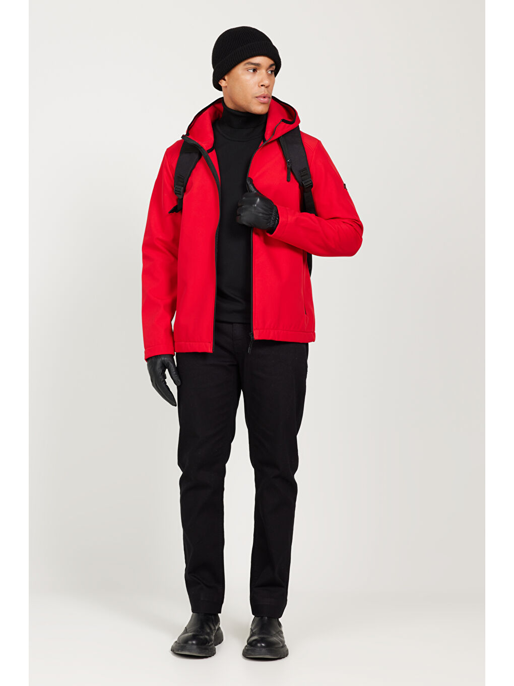 Erkek Kırmızı Standart Fit Normal Kesim Dik Yaka Softshell Mont-1