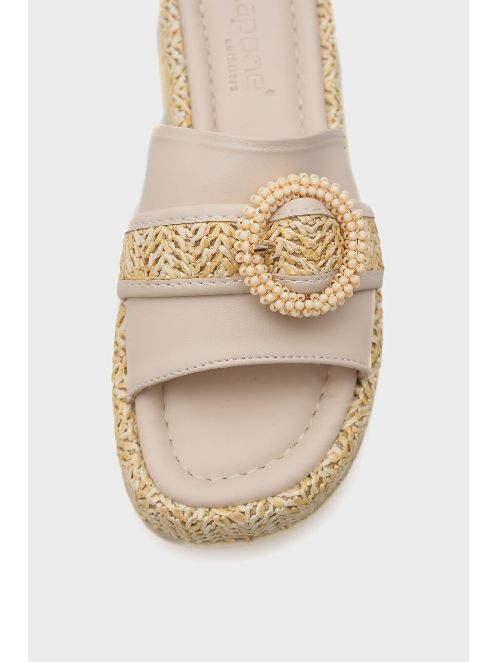 Bej Verla Hasır Tokalı Dolgu Topuklu Kadın Terlik-2