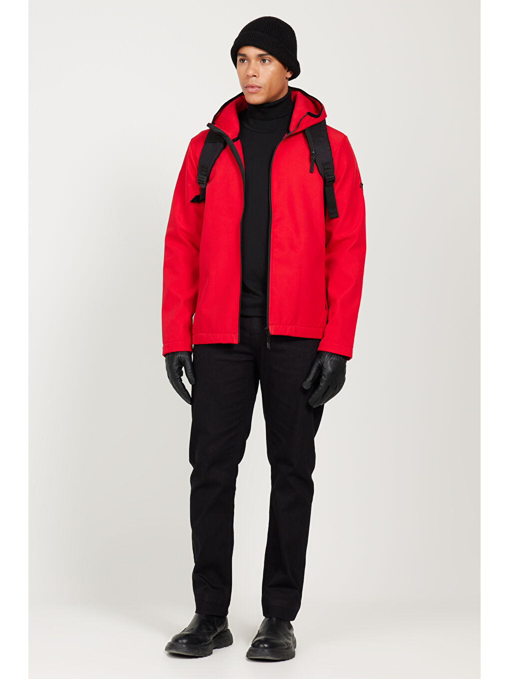 Erkek Kırmızı Standart Fit Normal Kesim Dik Yaka Softshell Mont-2