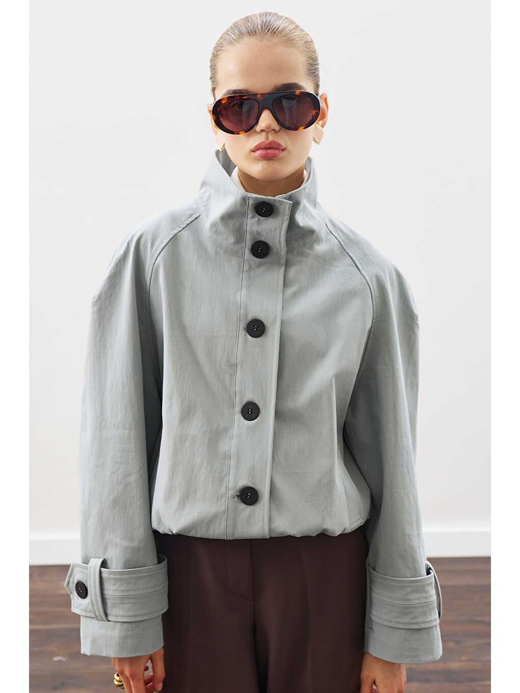 Trenç Tarz Bomber Ceket Mavi-4