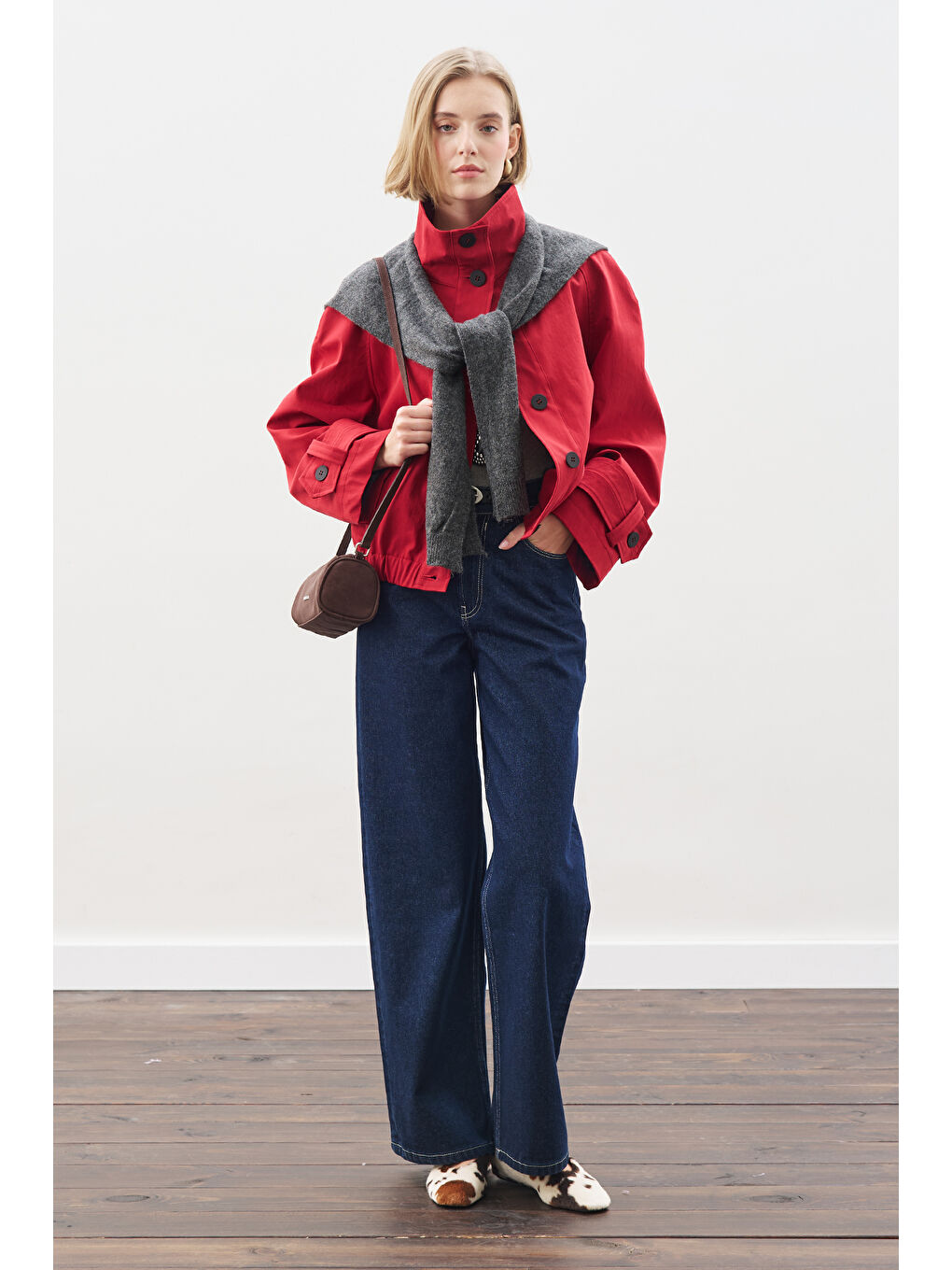 Trenç Tarz Bomber Ceket Kırmızı