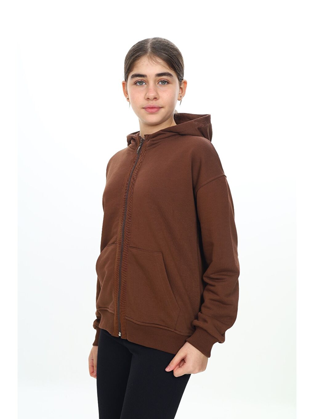 Kahverengi Kız Çocuk Kapüşonlu Hırka-2