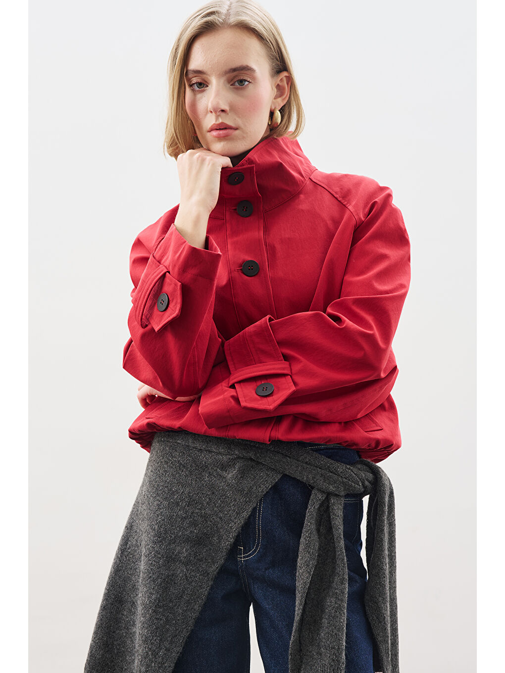 Trenç Tarz Bomber Ceket Kırmızı-1