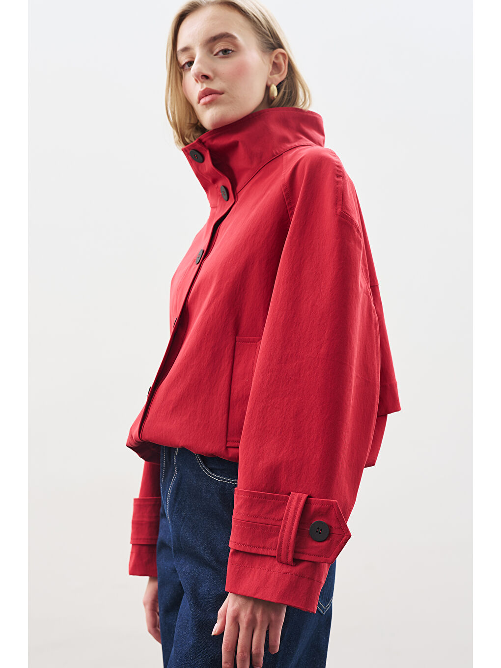 Trenç Tarz Bomber Ceket Kırmızı-2