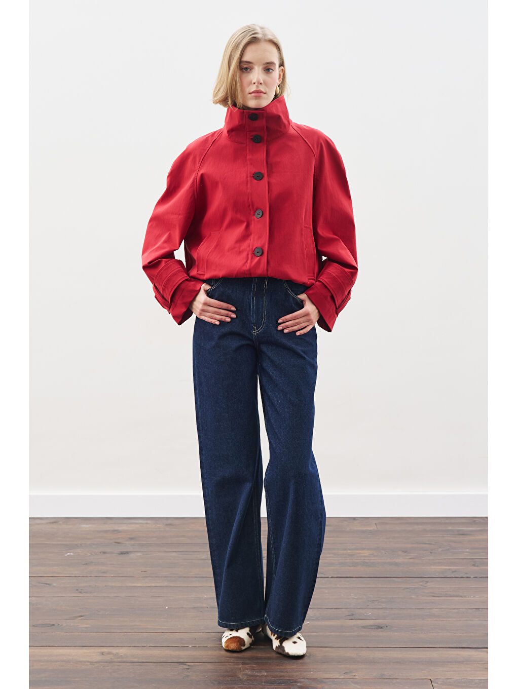 Trenç Tarz Bomber Ceket Kırmızı-4