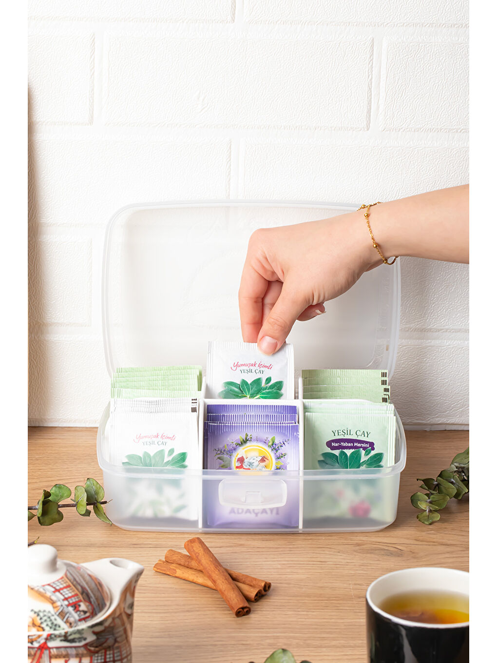 1178-1 Premium 6 Bölmeli Poşet Çay Kutusu Sallama Çay Kutusu Beyaz-1