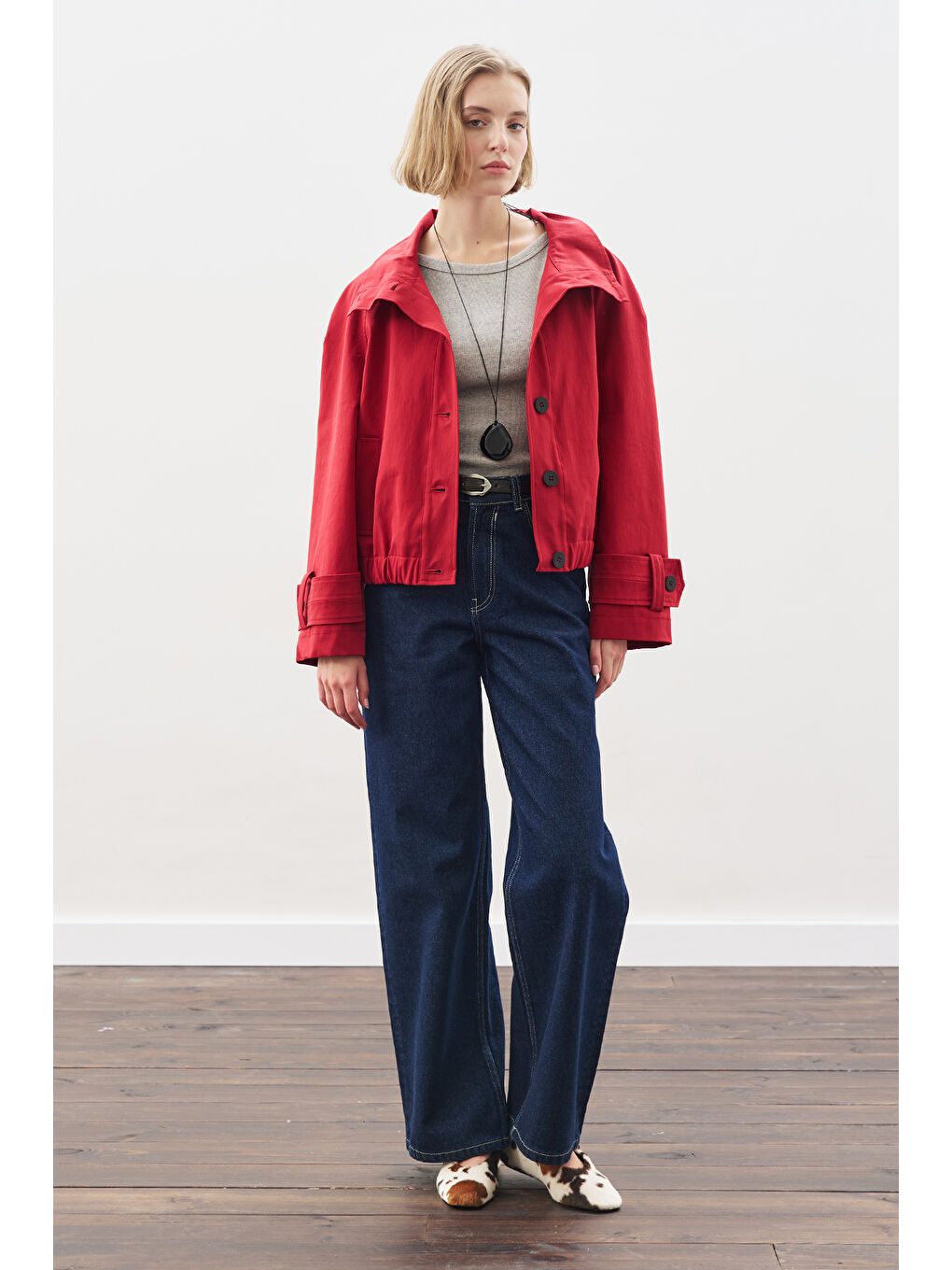 Trenç Tarz Bomber Ceket Kırmızı-6