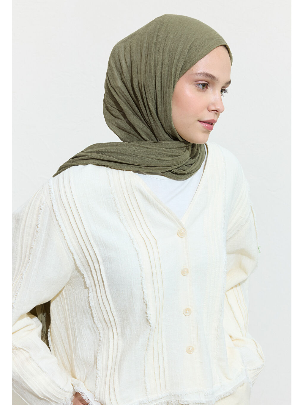 Yeşil PAMUKLU KETEN ŞAL ROSEMARY SODA-1