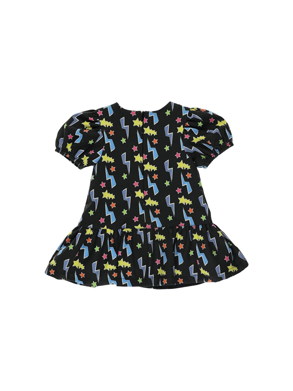 Siyah Kız Çocuk Karpuz Kollu Renkli Baskılı Elbise-1