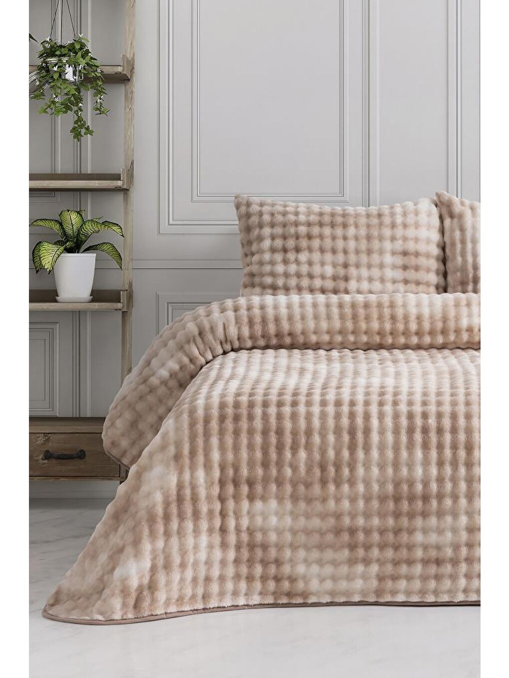 Merinos Reflection Çift Kişilik Battaniye Seti Bej