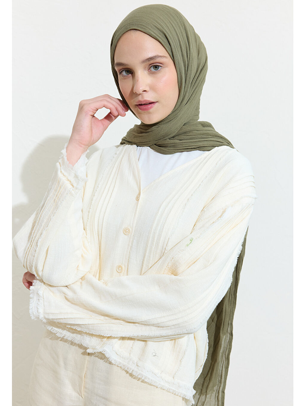 Yeşil PAMUKLU KETEN ŞAL ROSEMARY SODA-2