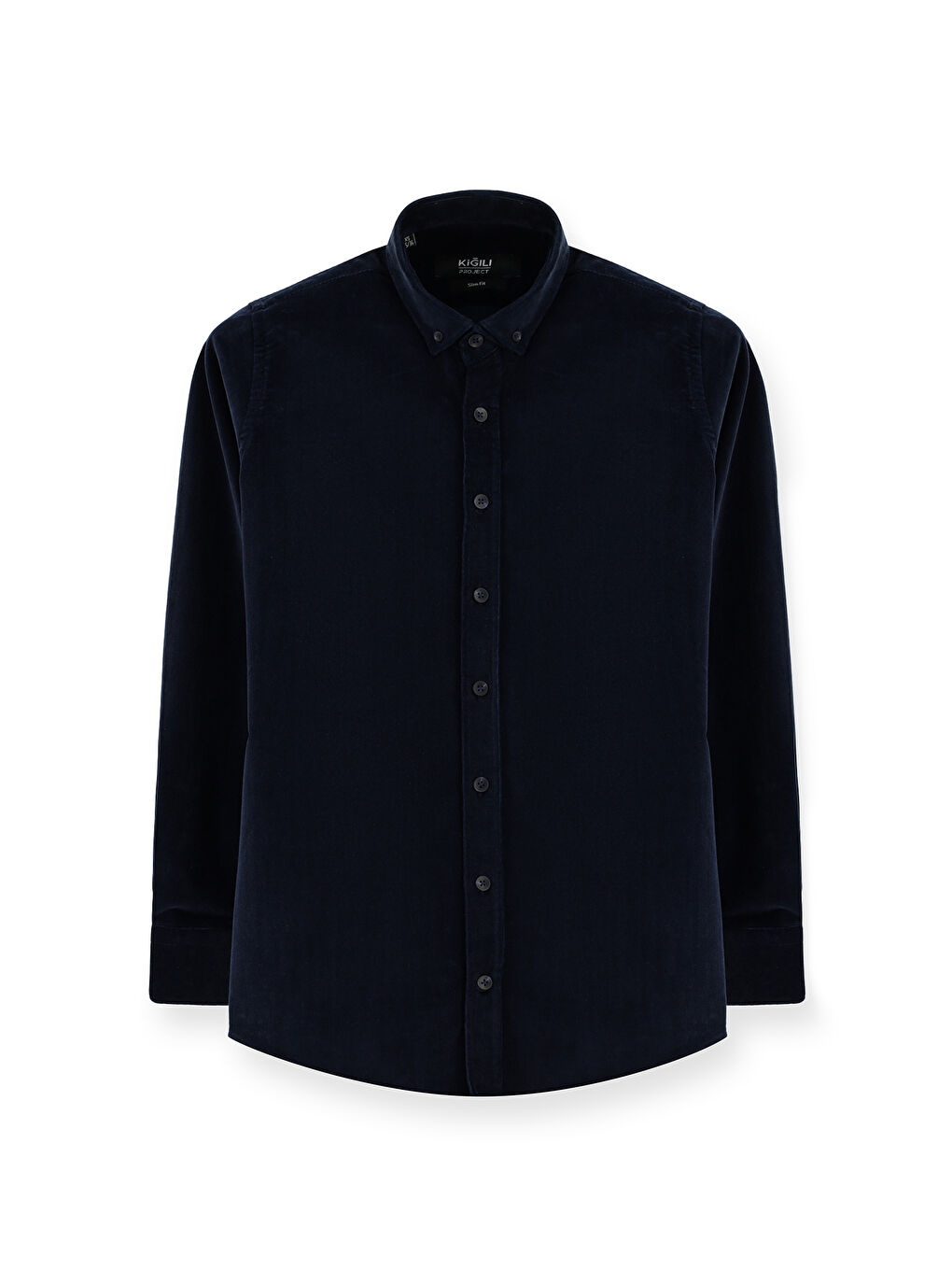 Lacivert Uzun Kol Slim Fit Dar Kesim Kadife Pamuklu Düğmeli Yaka Gömlek