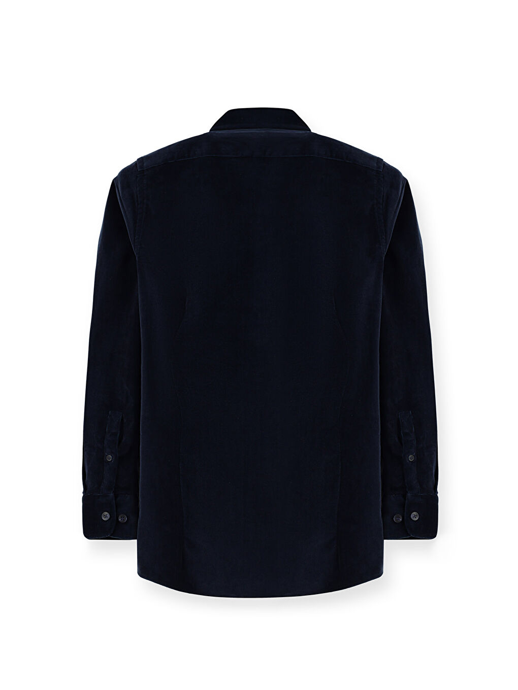 Lacivert Uzun Kol Slim Fit Dar Kesim Kadife Pamuklu Düğmeli Yaka Gömlek-1