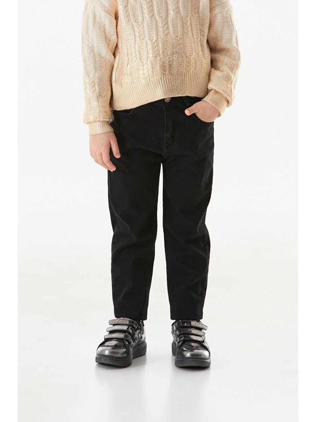 Siyah Fermuarlı Regular Fit Kız Çocuk Pantolon-1